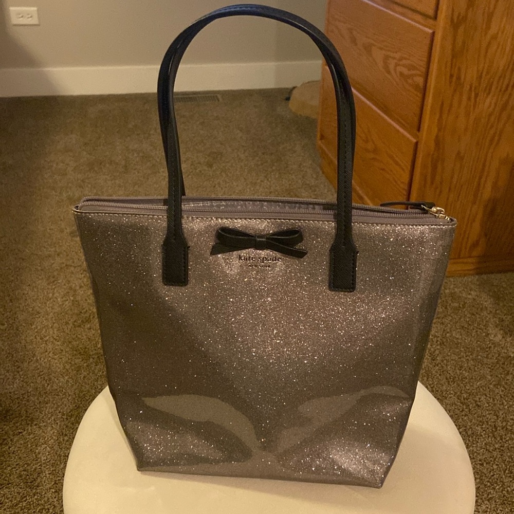 Kate Spade sparkle, gray metallic tote